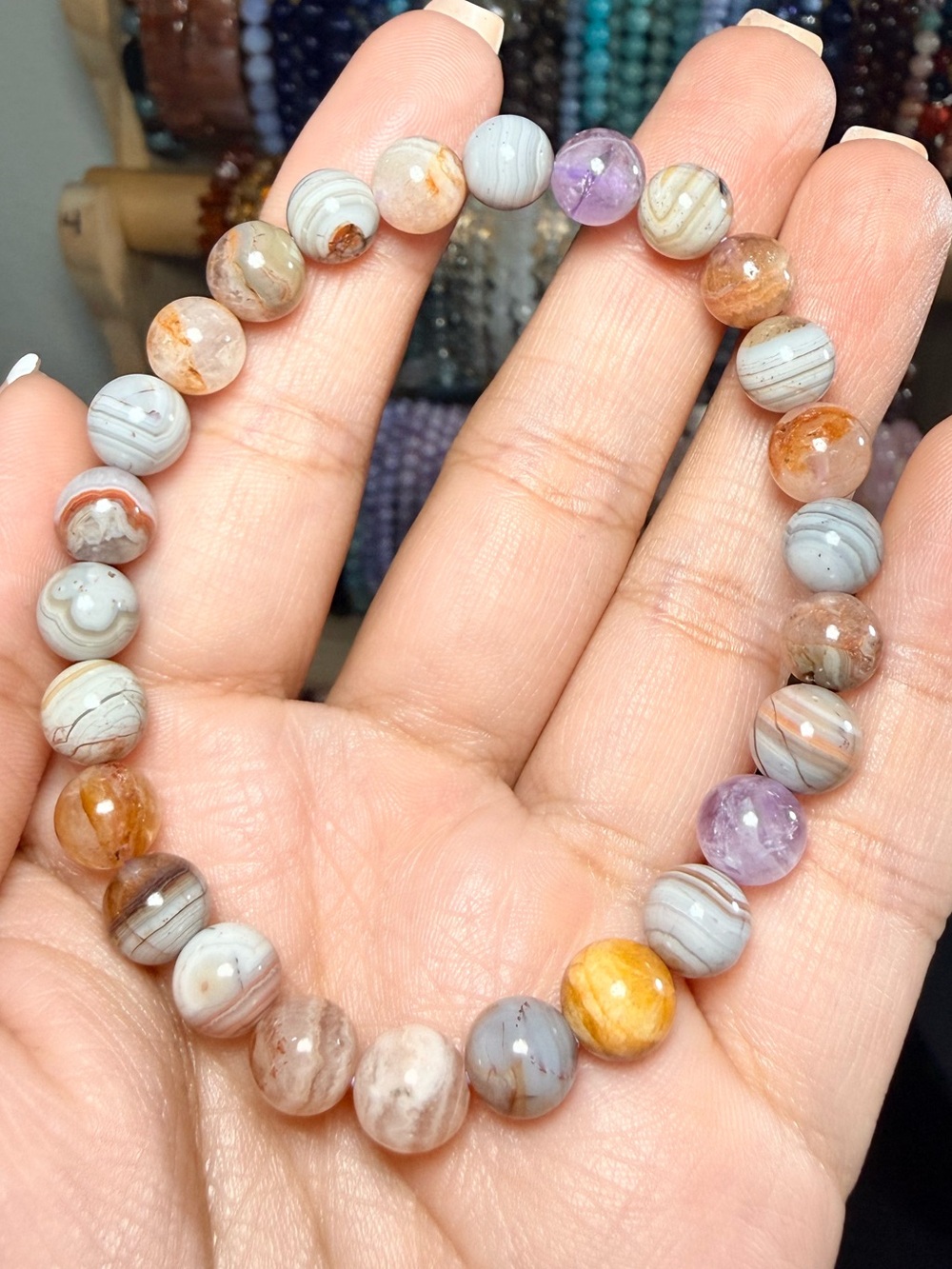 Rainbow Amethyst Agate Bracelet 8mm Natural Gemstone Stretch Bracelet